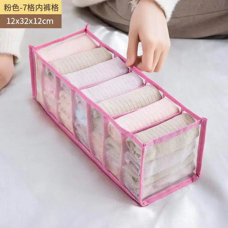 Foldable Underwear and Socks Organizer with Dividers Clothes Storage Box Breathable Mesh Bag for Wardrobe