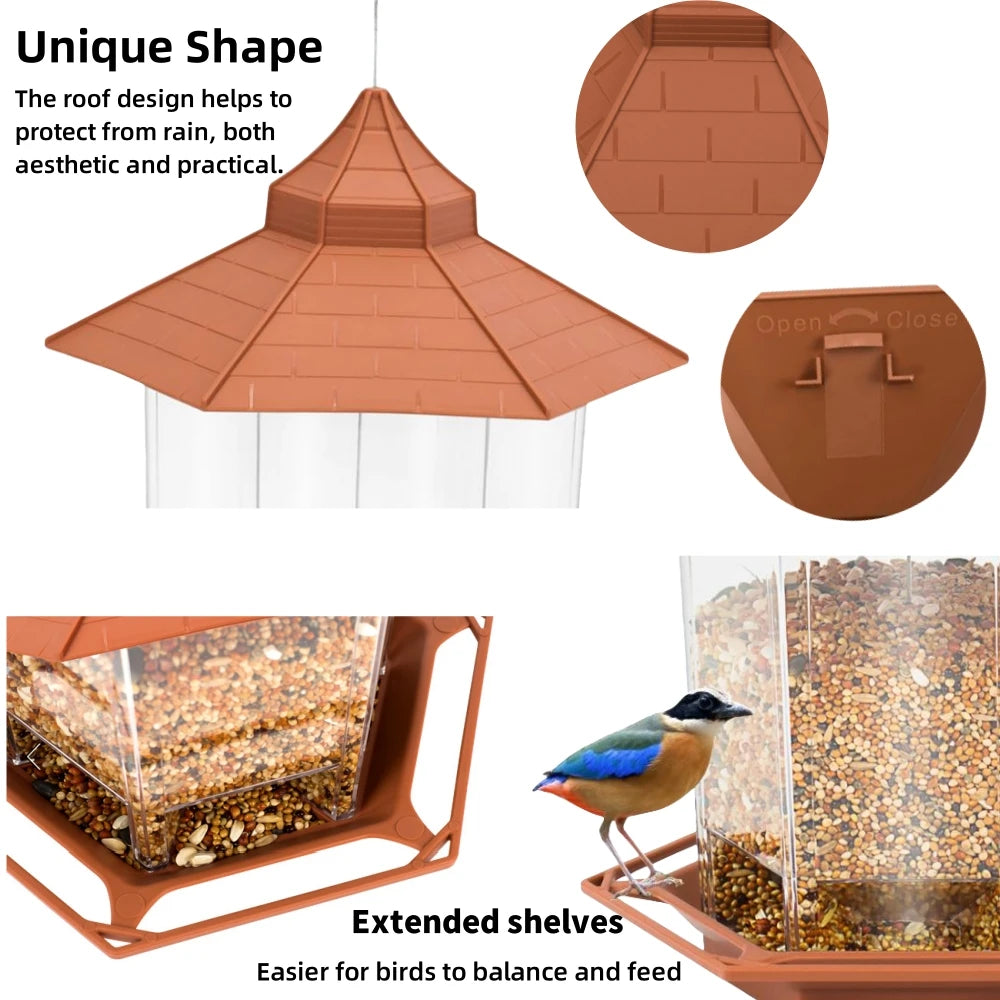 Automatic Bird Feeder Hanging Gazebo Outdoor Multi-Hole Nut Feeding House Bird Food Container