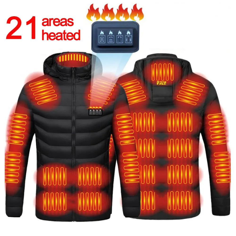 Men's Heating Jacket 21-Zone Four-Switch Control USB Electric Heated Coat Self-Heating Vest Thermal Warm Winter Coat