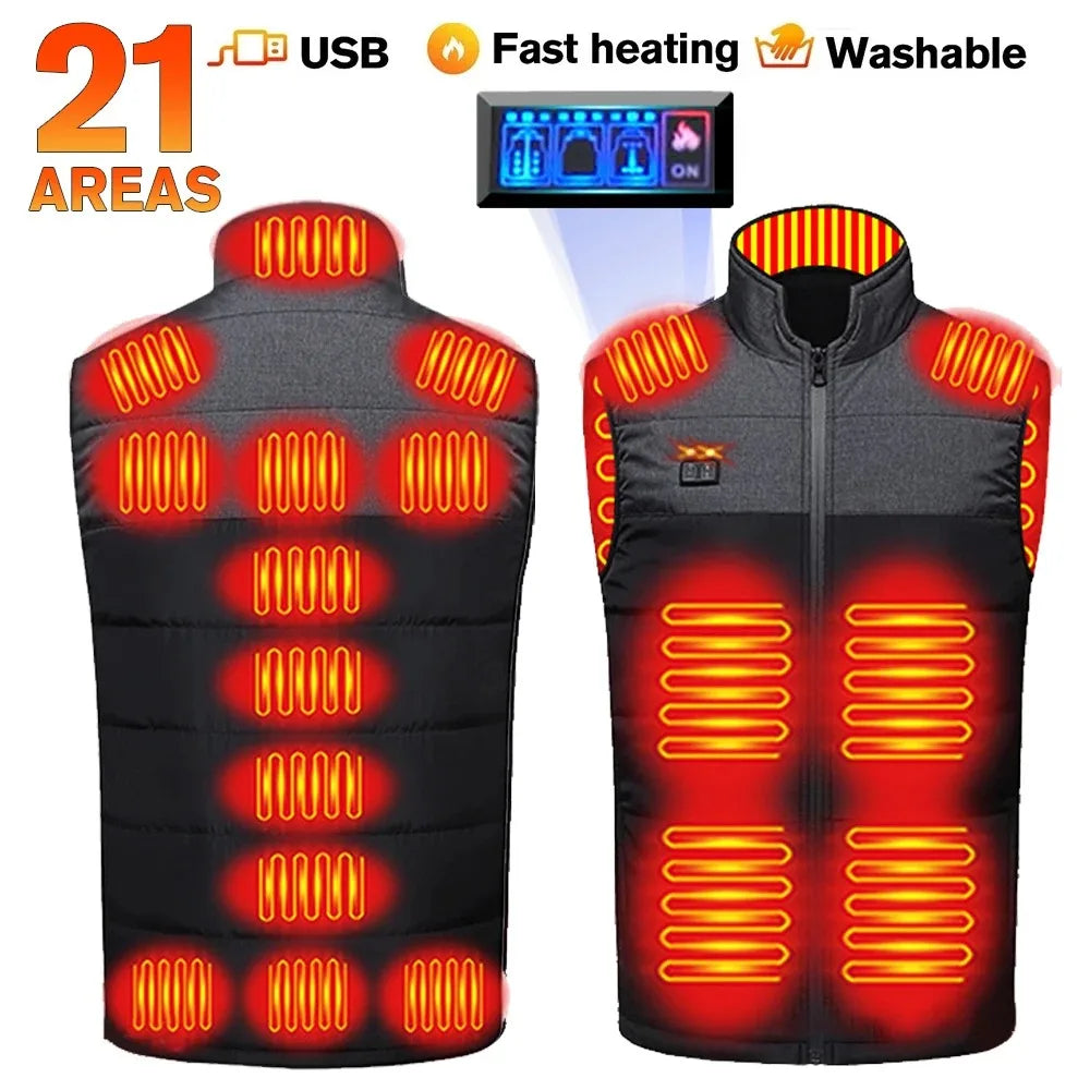 USB Self Heating Jacket for Men and Women Warm Vest Heated Coat Ski Camping Hiking Winter Cotton Clothing
