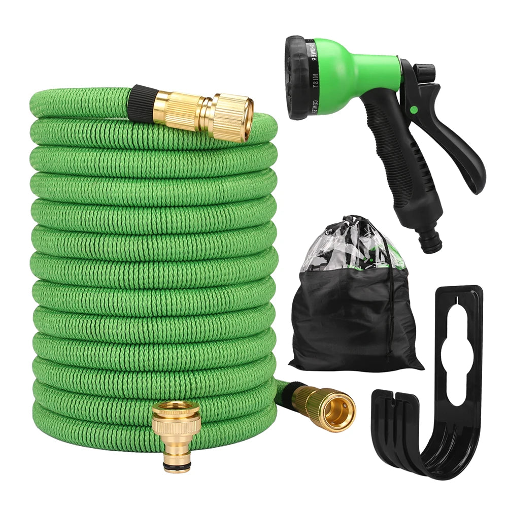 Expandable Garden Water Hose with Double Metal Connector, High Pressure PVC Magic Pipe for Irrigation & Car Wash
