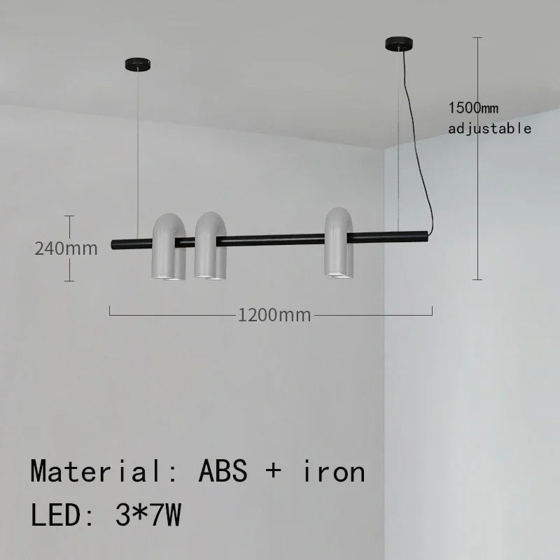 Modern Luxury U-Shaped Metal LED Pendant Light in Black & Orange for Living & Dining Room
