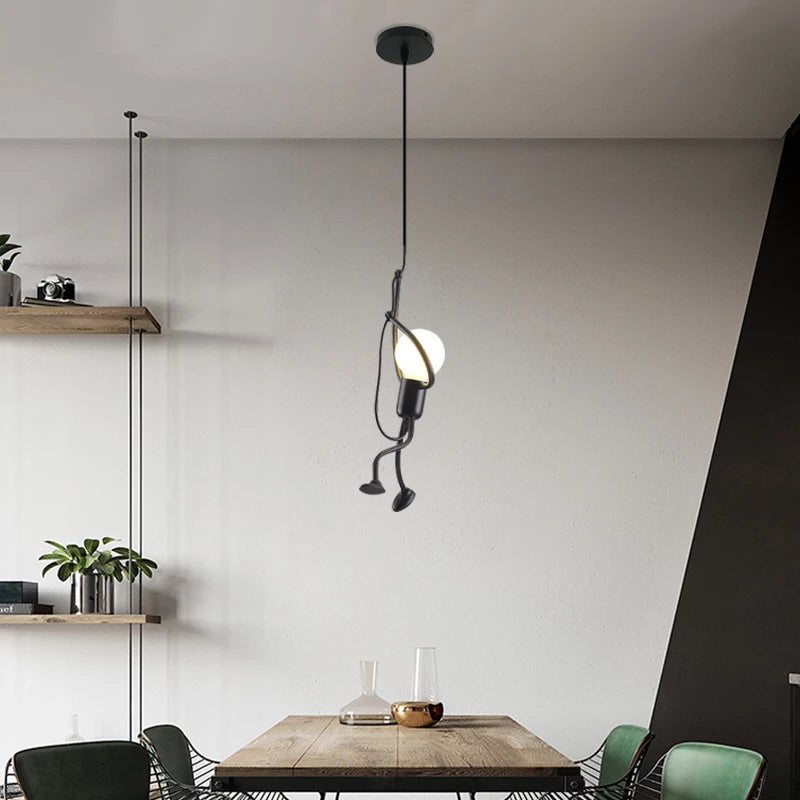Vintage Iron Little Man Chandelier - Modern Art LED Ceiling Pendant Lamp for Living Room and Children's Bedroom Decor