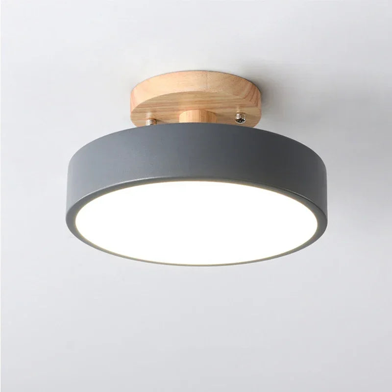 Nordic Industrial Round Wood Ceiling Lamp for Entrance, Hallway, Balcony, Cloakroom & Bedroom
