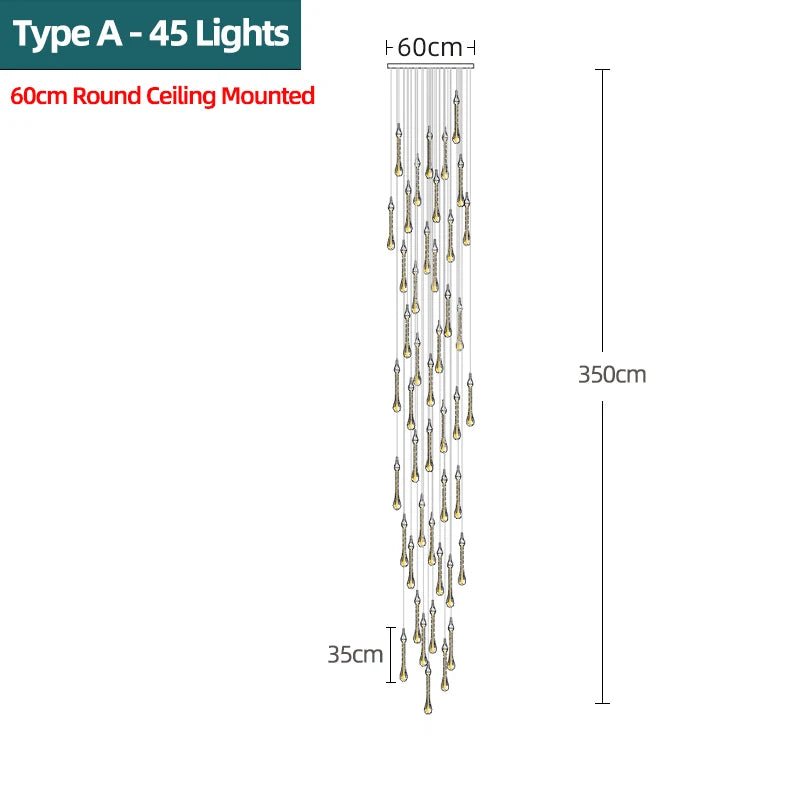 Nordic Luxury Crystal Water Drop LED Chandelier for Bedroom, Bedside & Bar