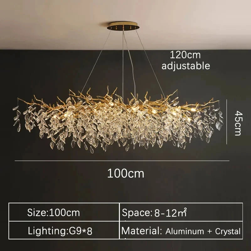 Luxury Gold Crystal LED Chandelier Lustre Ceiling Pendant Lamp for Living Dining Room Bedroom Villa Fixture