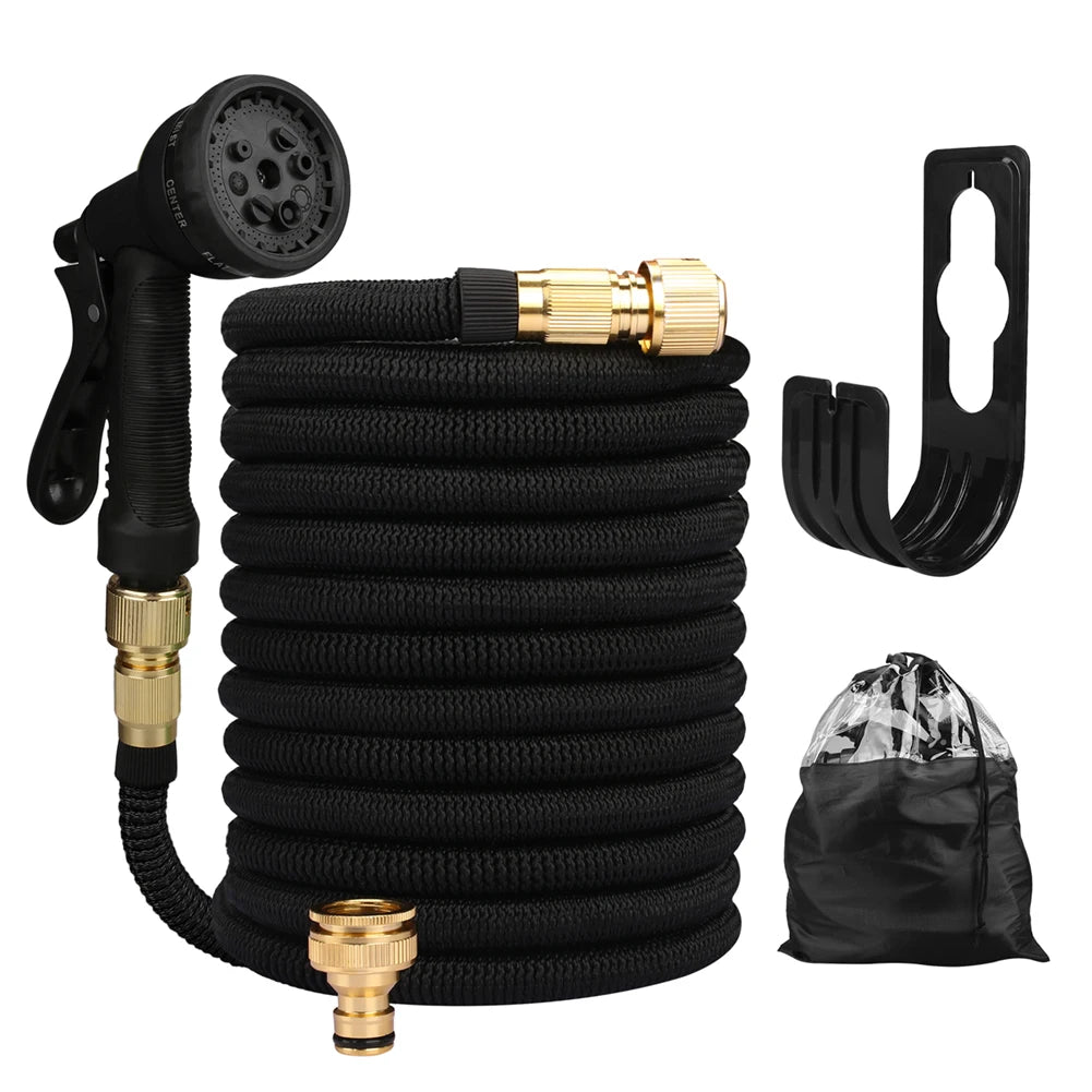 Expandable Garden Water Hose with Double Metal Connector, High Pressure PVC Magic Pipe for Irrigation & Car Wash