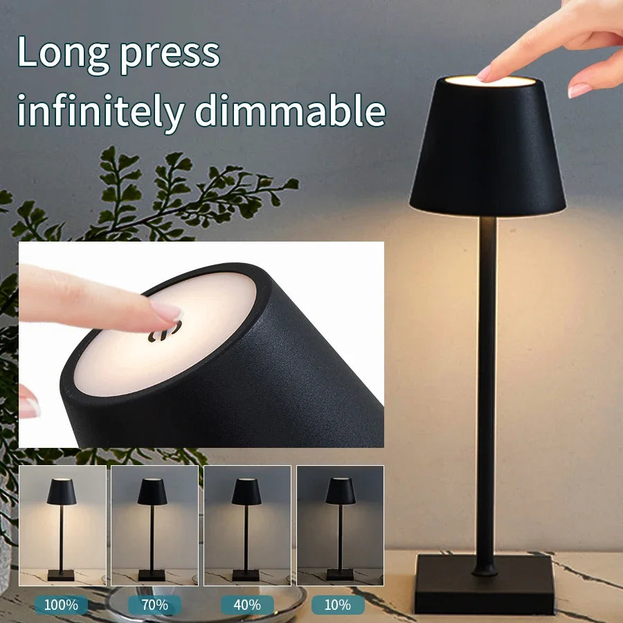 LED Desk Lamp USB Rechargeable Wireless Touch 3-Color Desktop Night Light for Bar Restaurant Creative Ambient Decor