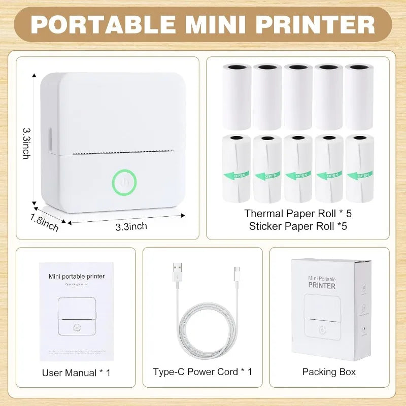 Thermal Mini Printer - Portable Inkless Bluetooth Sticker Maker and Pocket Photo Printer for Children DIY