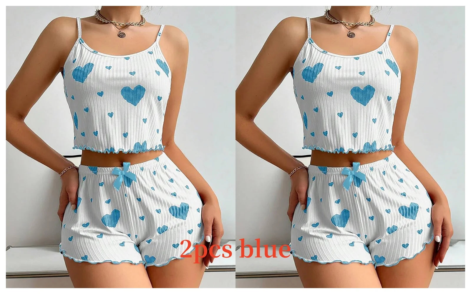 Women's Pajamas Set Sleepwear - White Short Tank Top and Shorts, Soft Breathable Casual Sleepwear with Print