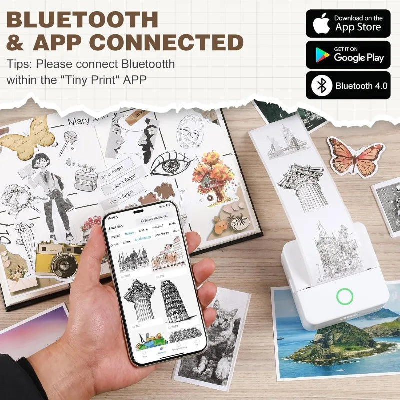 Thermal Mini Printer - Portable Inkless Bluetooth Sticker Maker and Pocket Photo Printer for Children DIY
