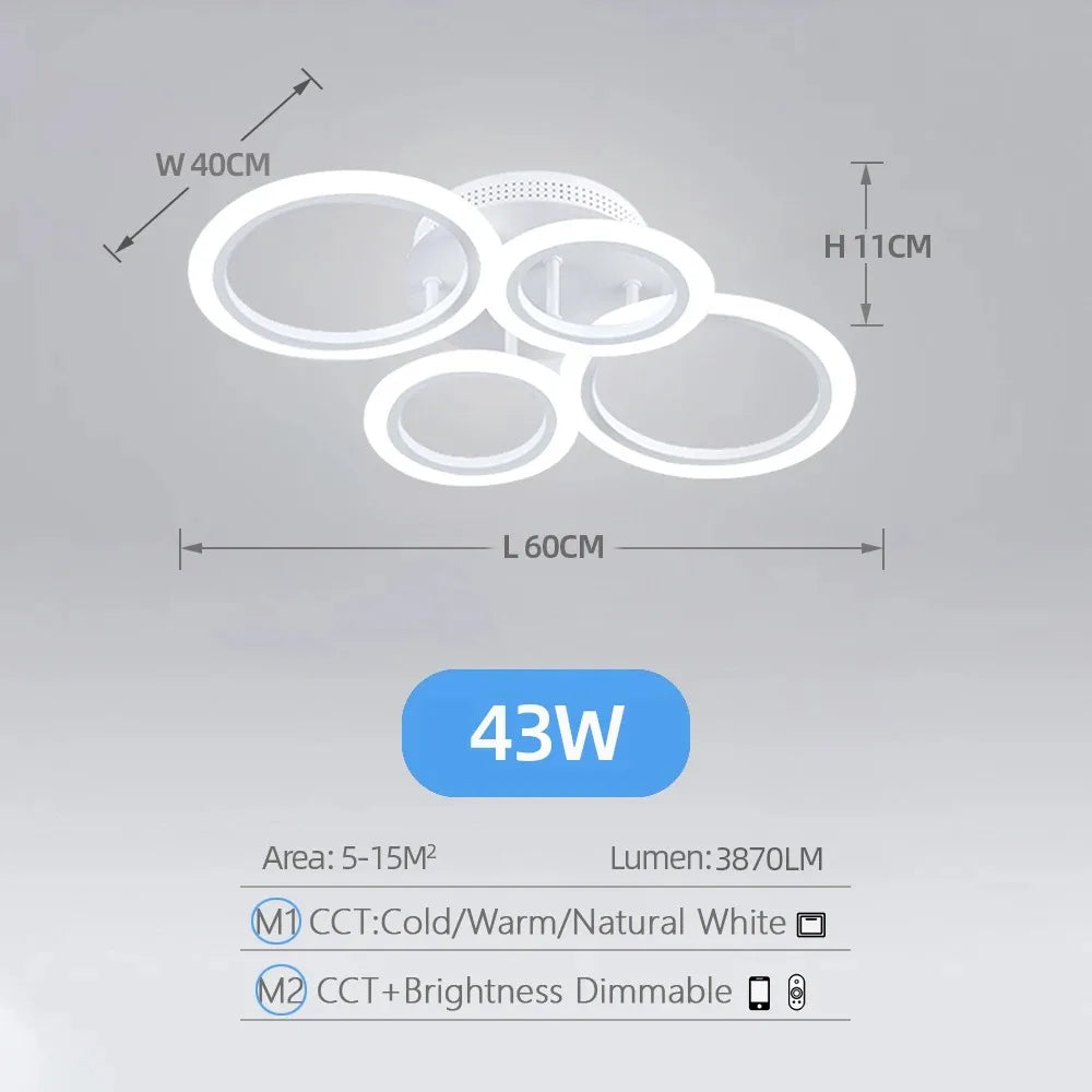 Modern LED Ring Ceiling Mount Chandelier Pendant Lamp for Living Room & Bedroom