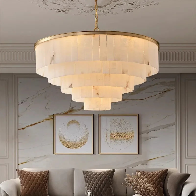Full Copper Resin Chandelier with Luxury Marble Accents for Living Room Dining Room Bedroom Study