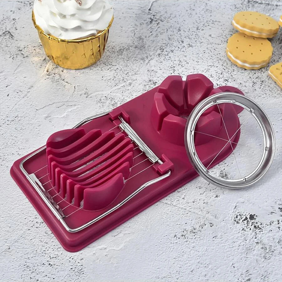 Multifunctional 2-in-1 Stainless Steel Wire Egg Cutter with PP Base - Kitchen Accessory Tool