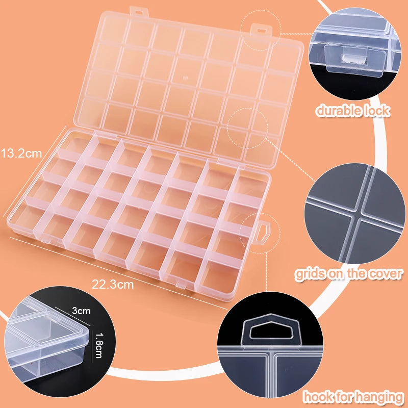Transparent Storage Container Jewelry Box - Clear Plastic Organizer and Display Case for Earrings and Beads