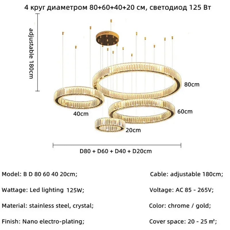 Modern Gold Luxury Crystal LED Dimmable Chandelier Pendant Lamp for Bedroom, Living Room, Hotel & Villa