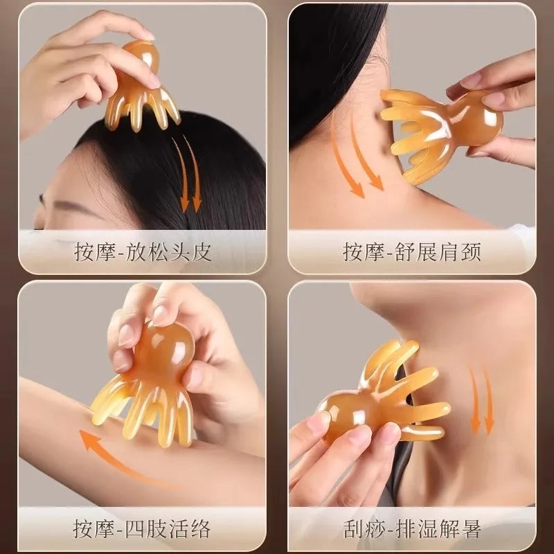 Octopus Resin Scalp Massage Comb - Meridian Scraping Acupuncture Gua Sha Brush for Fatigue Relief