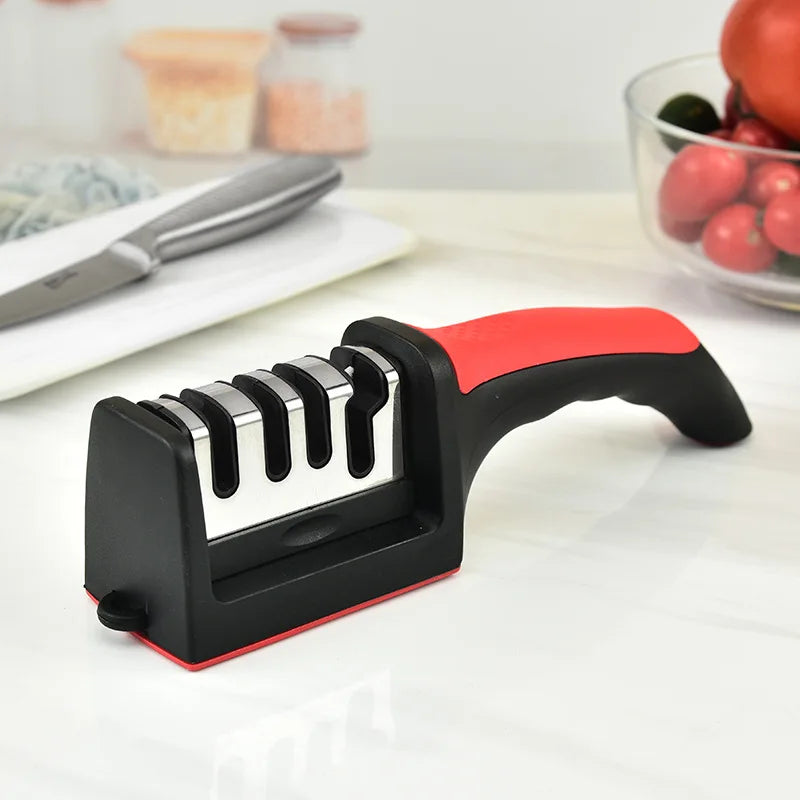 Kitchen 4-Stage Knife Sharpener Household Multi-Functional Hand-Held Three-Purpose Black Sharpening Stone