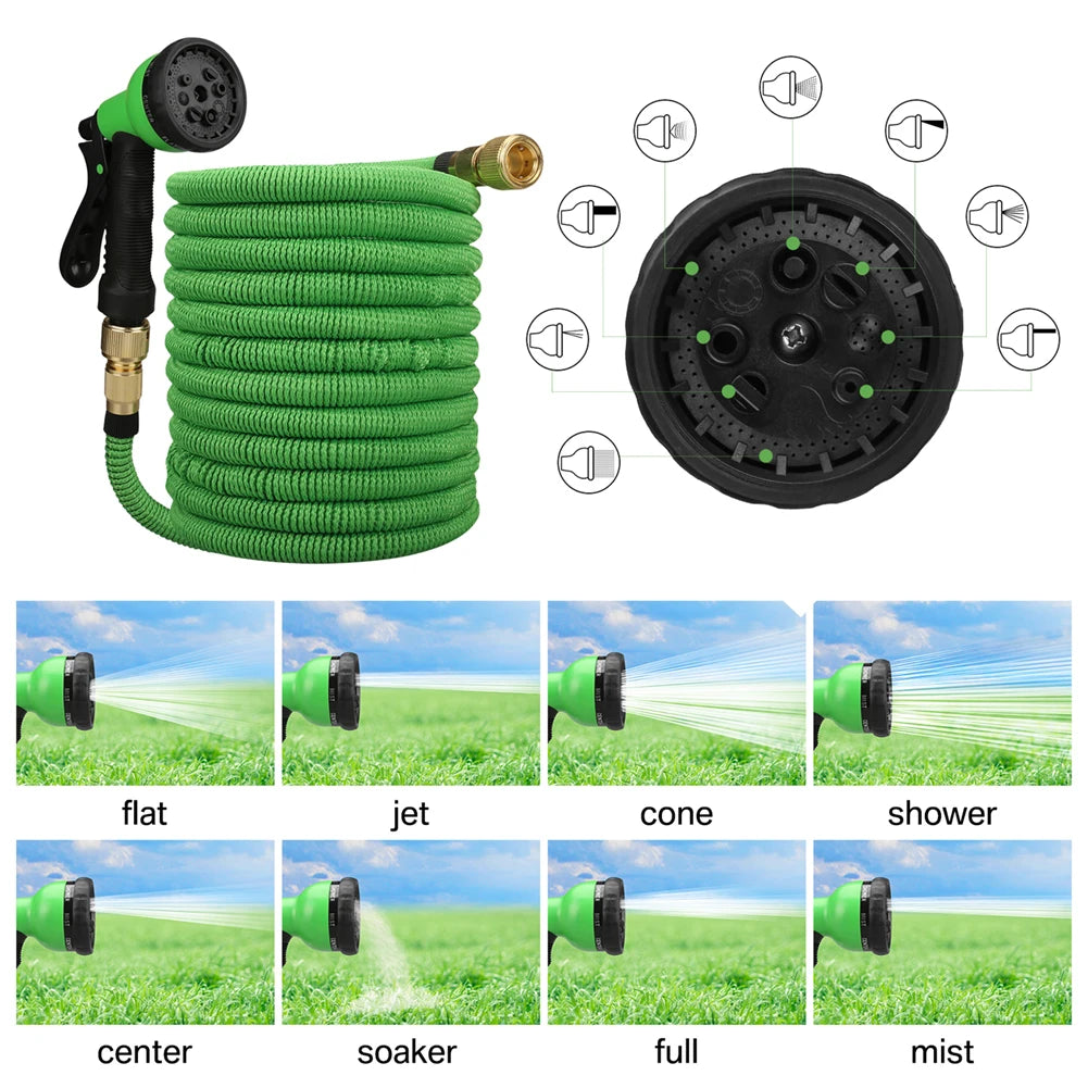 Expandable Garden Water Hose with Double Metal Connector, High Pressure PVC Magic Pipe for Irrigation & Car Wash