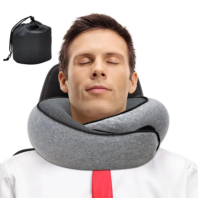 Travel Neck Pillow - Memory Foam U-Shaped Snail Style Neck Support, Portable Adjustable Soft Sleep Pillow for Naps