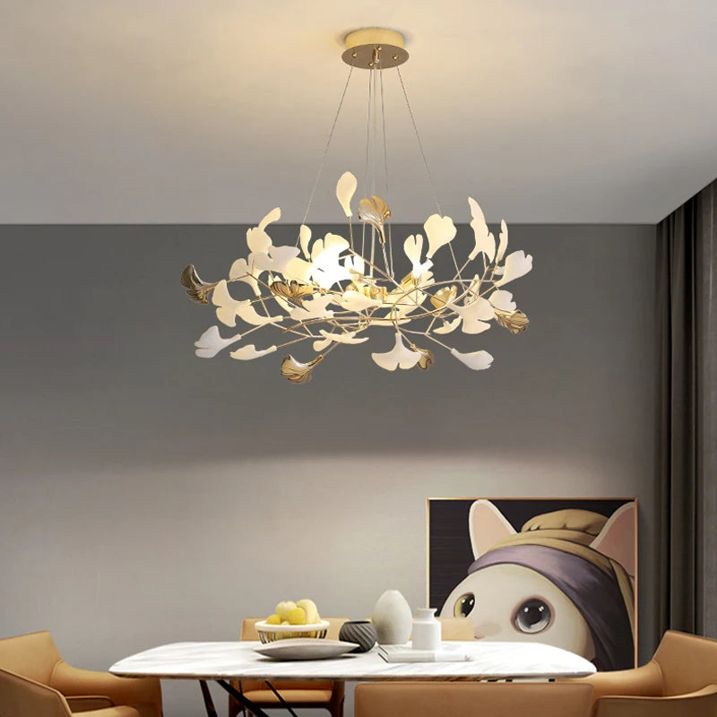 Modern Ceramic Chandelier Ginkgo Biloba Design for Home Villa Living Room Pendant Lamp Hanging Fixture