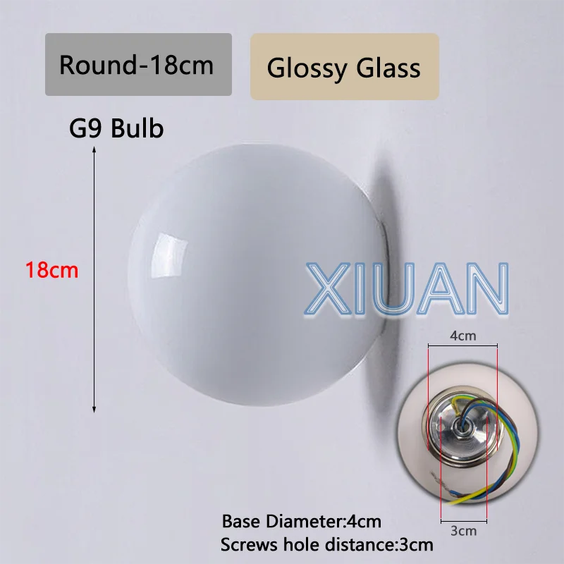 Concealed Base Glass Wall Lamp - French Bauhaus Milky White Round Ball Light for Bedside & Bathroom Mirror