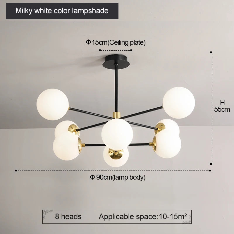 Modern Nordic Glass Ball LED Pendant Chandelier - Black Retro Vintage Loft Home Decor Lamp