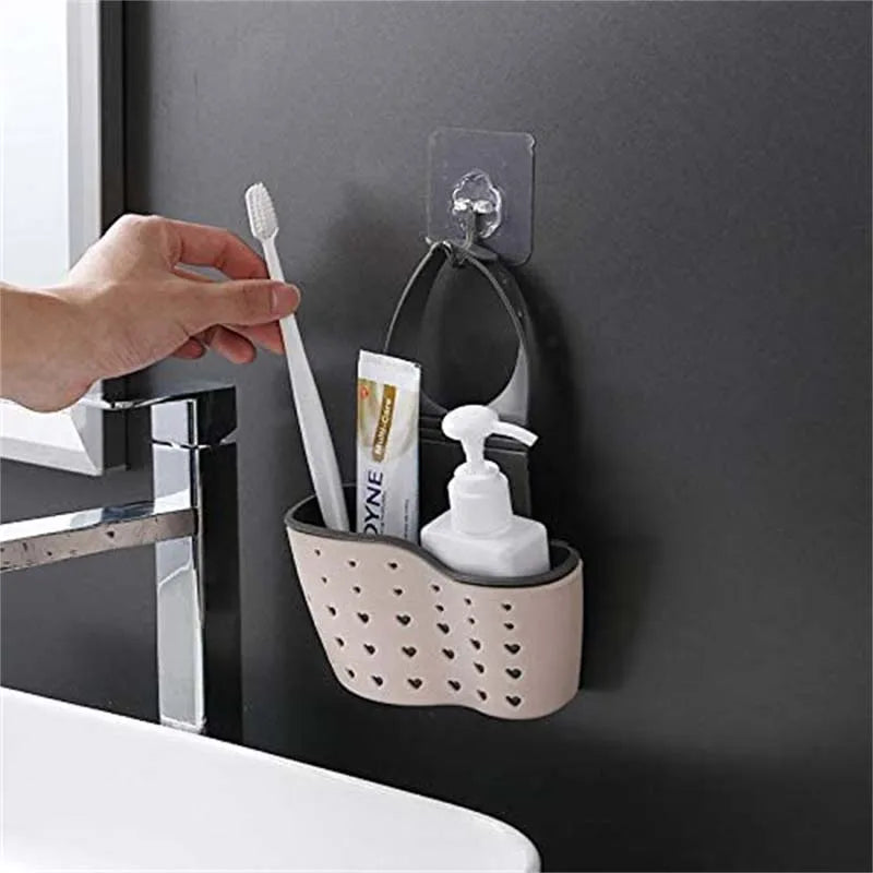 Adjustable Sink Draining Hanging Basket - Rubber Sink Bag, Soap Sponge Shelf and Faucet Holder for Kitchen and Bathroom