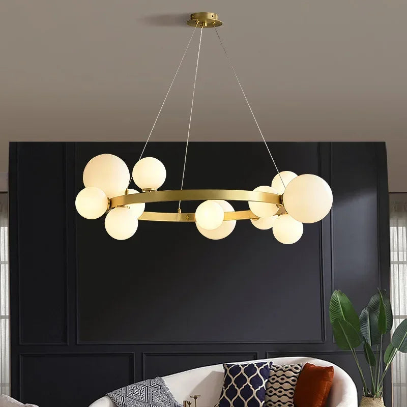 Clear White Glass Ball Chandelier, Adjustable Cord Suspension Lamp for Parlor Dining Room Bedroom with G9 Bulb