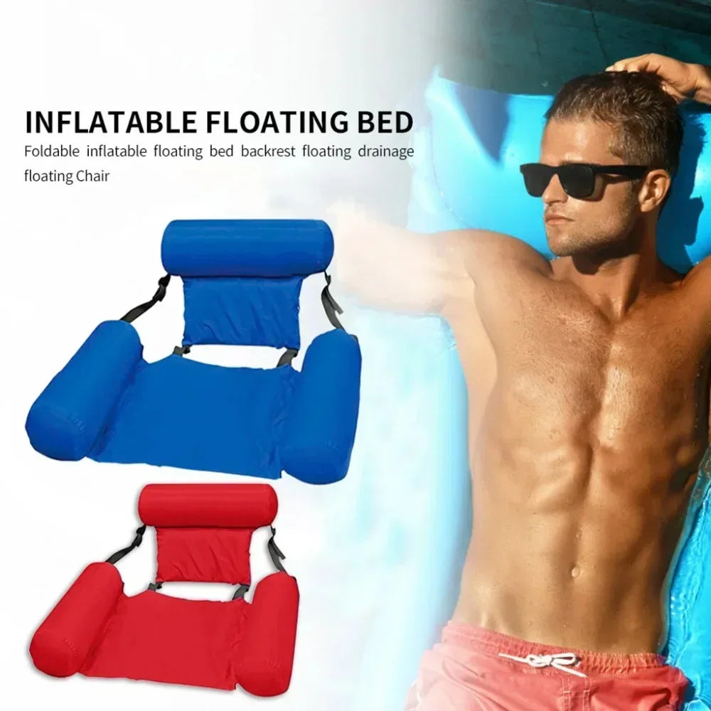 Foldable Floating Water Hammock Lounger, Inflatable Pool Mat & Recliner Bed Swimming Air Mattress