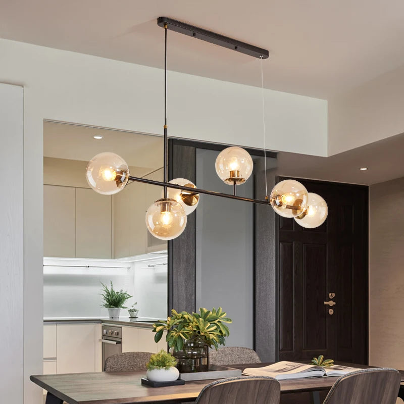 Modern Minimalist Nordic Glass Ball Pendant Chandelier for Dining Room, Kitchen Island & Living Room