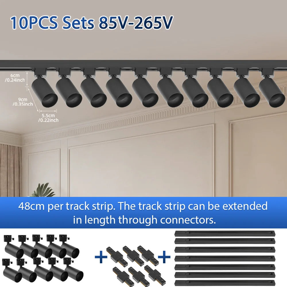 GU10 LED Track Light Full Set, Ceiling Spotlight for Kitchen Living Room & Store Decor