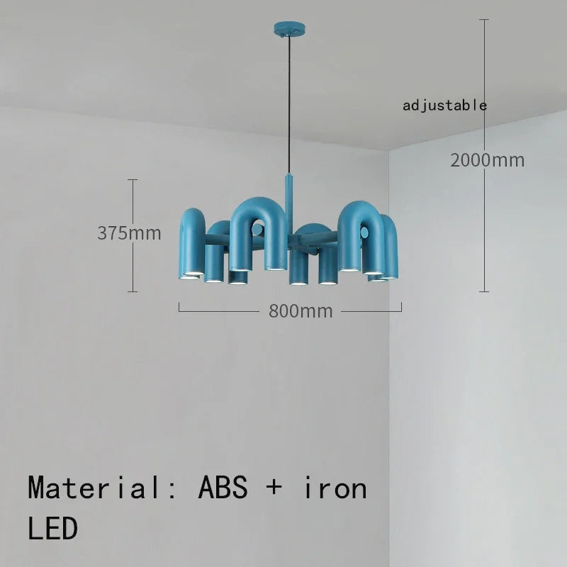 Modern Luxury U-Shaped Metal LED Pendant Light in Black & Orange for Living & Dining Room
