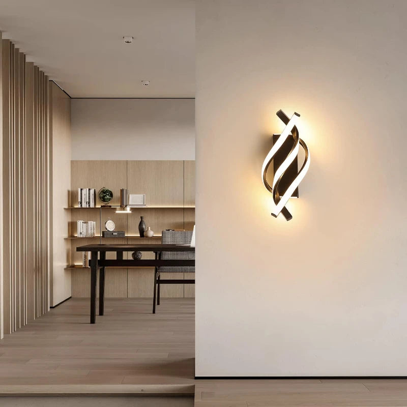 Curved Spiral Design LED Wall Lamp for Bedroom Bedside Corridor Staircase Living Room Home Decor