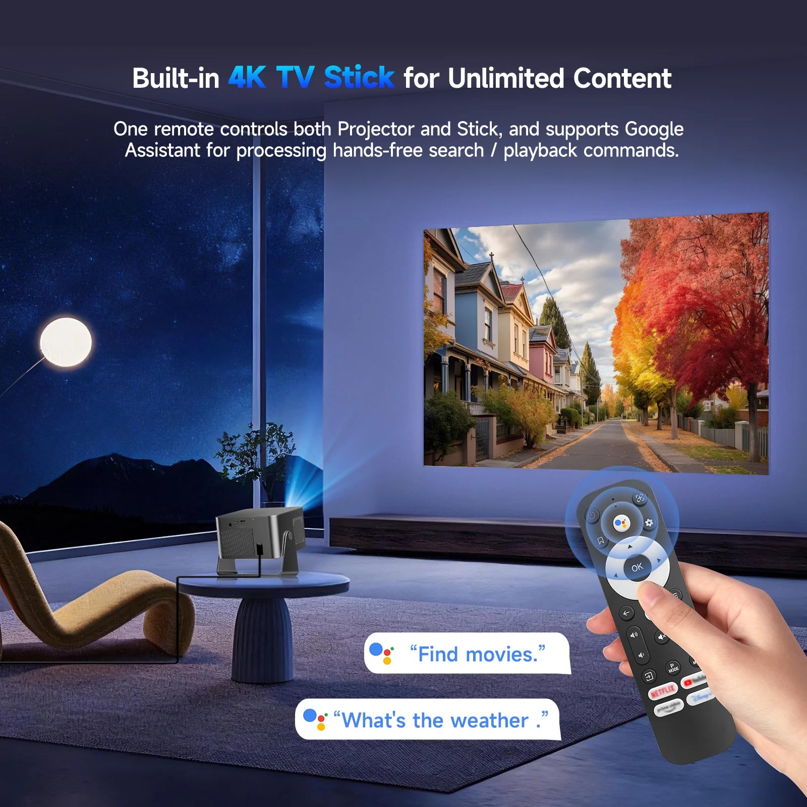 Magcubic HY350GTV Projector with 4K TV Stick 900 ANSI Native 1080P Auto Focus Portable Beam Home Theater