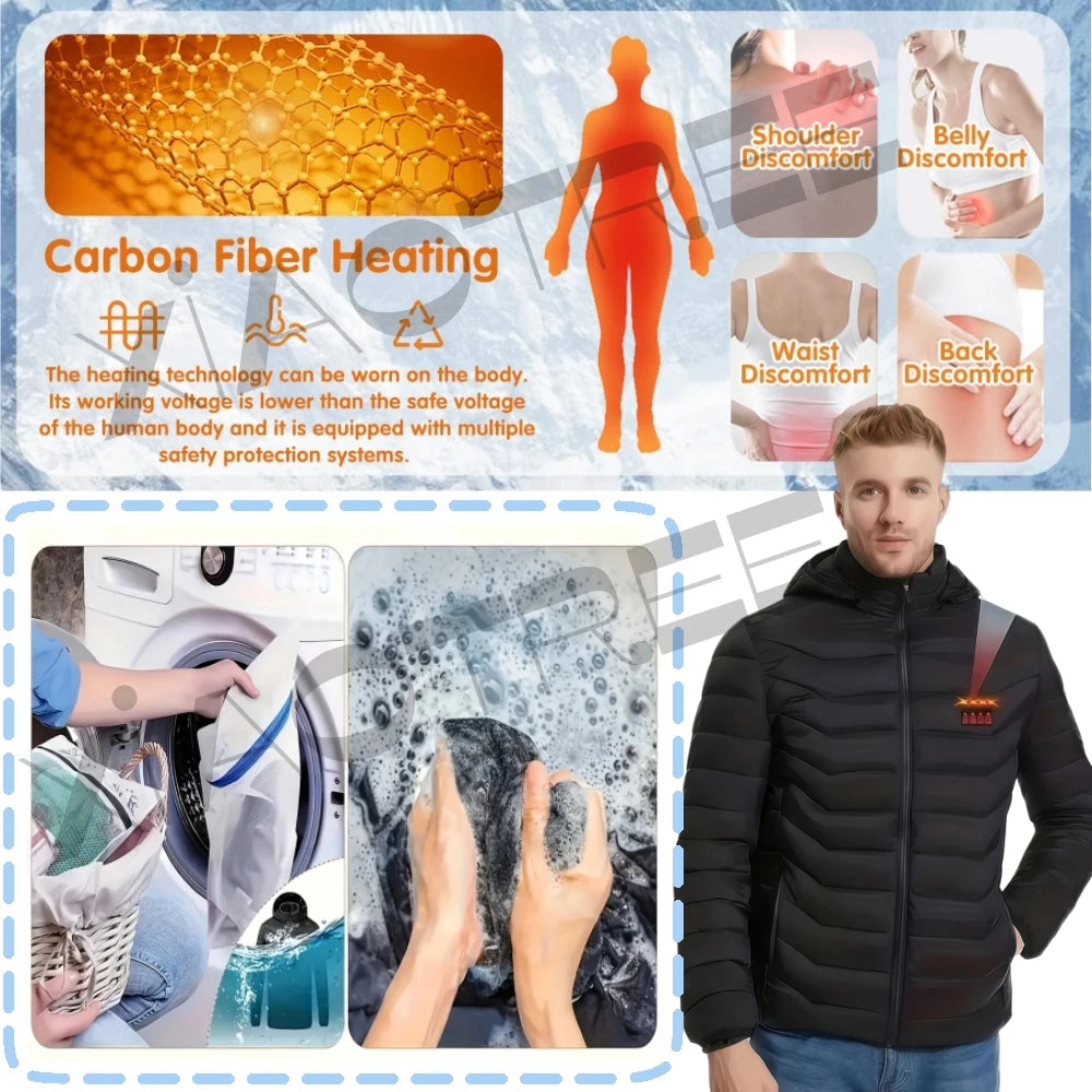 Smart USB Heated Jacket for Men and Women Winter Heated Clothing Ski Camping Waterproof Self Heating Warm Coat
