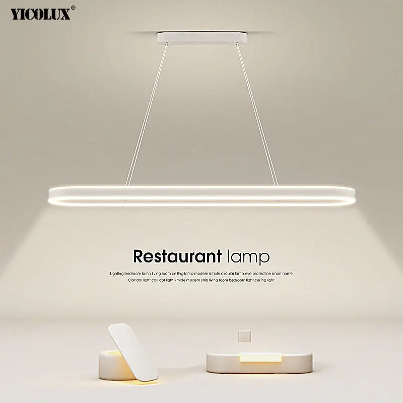Modern White LED Chandelier Lights - Long Pendant Lamp for Living Room, Dining Room, Bedroom and Hall Decor