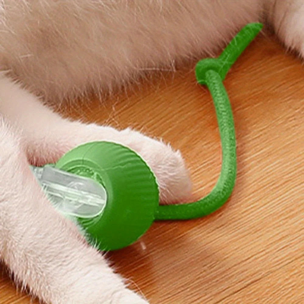 Automatic Interactive Cat Ball Toy, Rechargeable Smart Electric Rolling Ball with Faux Tail Mouse for Dog & Cat Training