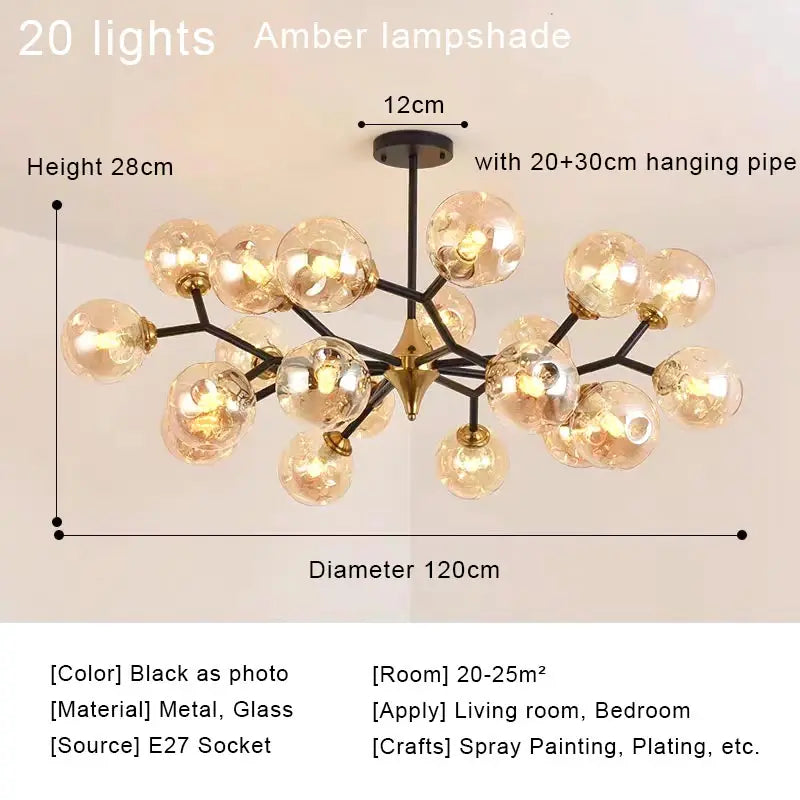 Nordic Glass Ball Modern LED Ceiling Chandelier Pendant Light for Living Room, Bedroom & Kitchen