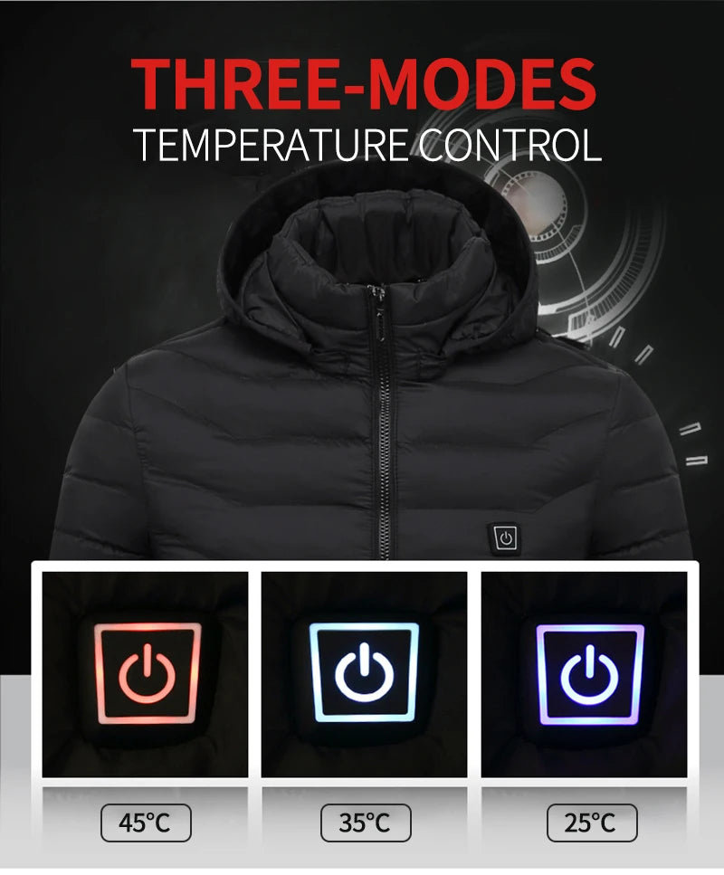 Men's Heating Jacket 21-Zone Four-Switch Control USB Electric Heated Coat Self-Heating Vest Thermal Warm Winter Coat