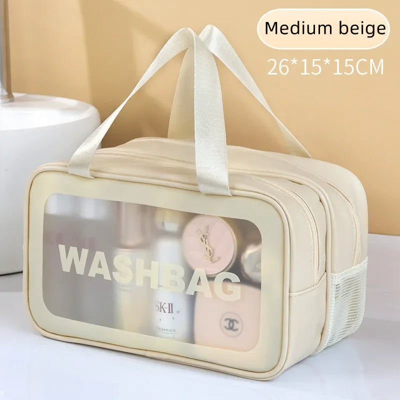 Dry-Wet Separation Transparent PU Makeup Bag, Portable Cosmetic Storage & Washing Bag for Travel Fitness Swimming