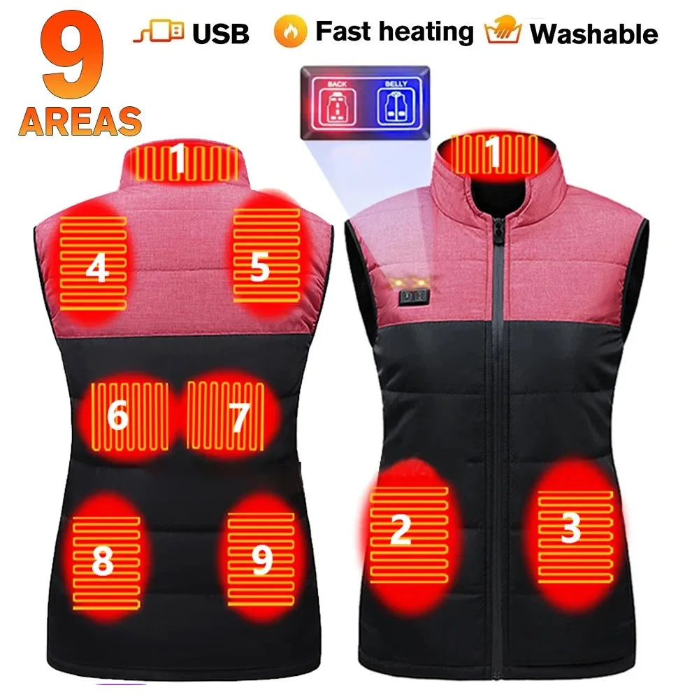 USB Self Heating Jacket for Men and Women Warm Vest Heated Coat Ski Camping Hiking Winter Cotton Clothing