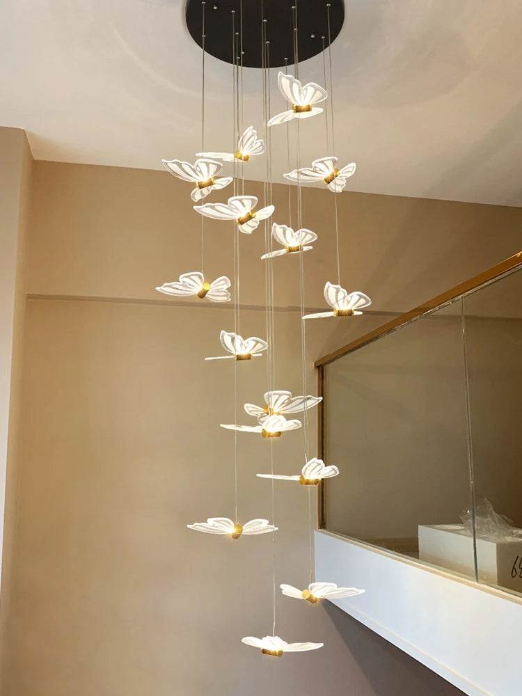 Modern Bird Chandelier Spiral Staircase Long Pendant Light for Living Room Villa Attic Dining Room