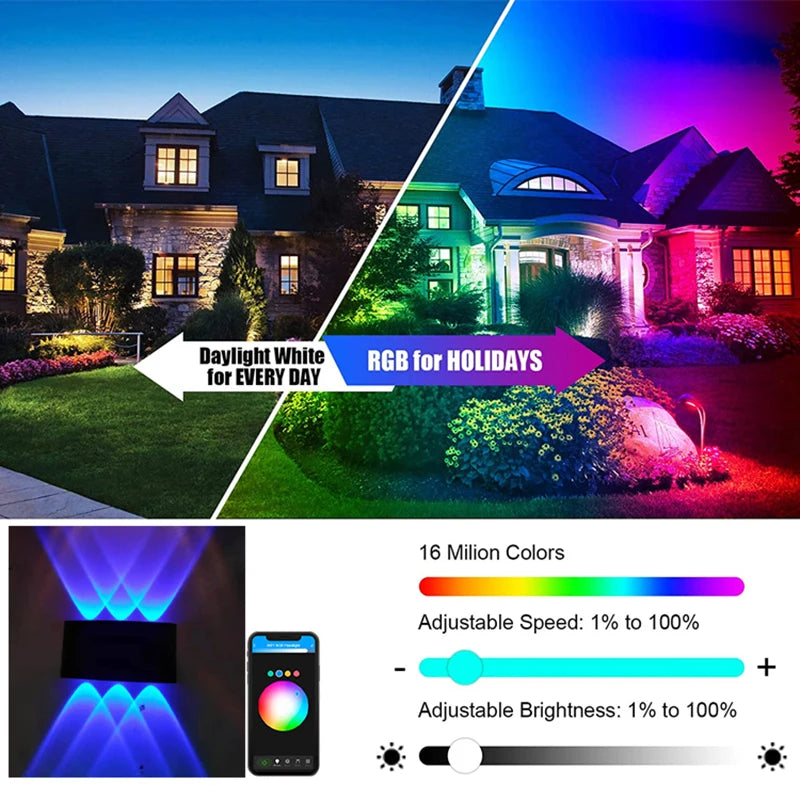 Tuya Up and Down Wall Light - Smart Life App RGB Outdoor Porch Lighting for Party and Garden, Works with Alexa Google