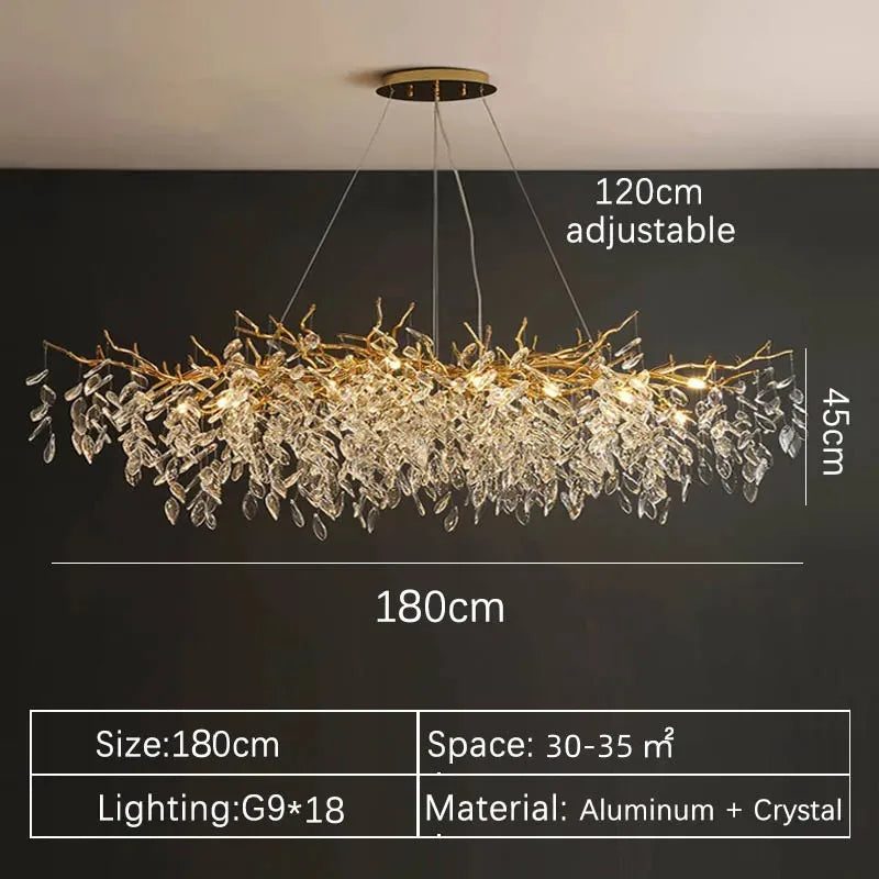 Luxury Gold Crystal LED Chandelier Lustre Ceiling Pendant Lamp for Living Dining Room Bedroom Villa Fixture