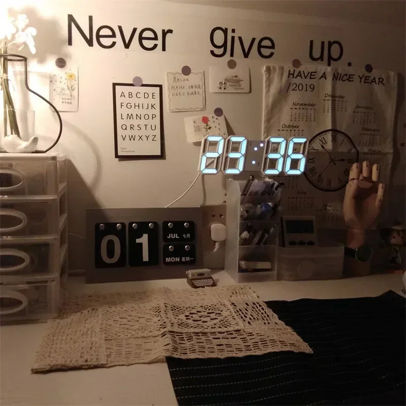 3D LED Digital Clock Wall Decoration Glow Night Mode Adjustable Electronic Watch for Bedroom Room Decor