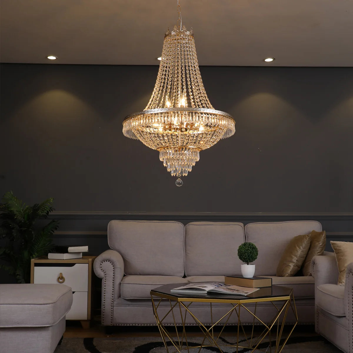 Luxury LED Crystal Pendant Chandelier for Living Room Hotel Lobby Villa High Ceiling Staircase European-Style