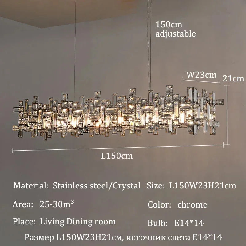Luxury Chrome LED Crystal Chandelier for Home Villa Living & Dining Room Ceiling Pendant Lighting Fixture