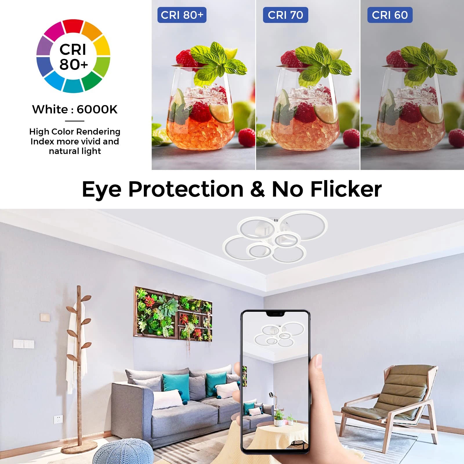 Modern LED Ring Ceiling Mount Chandelier Pendant Lamp for Living Room & Bedroom