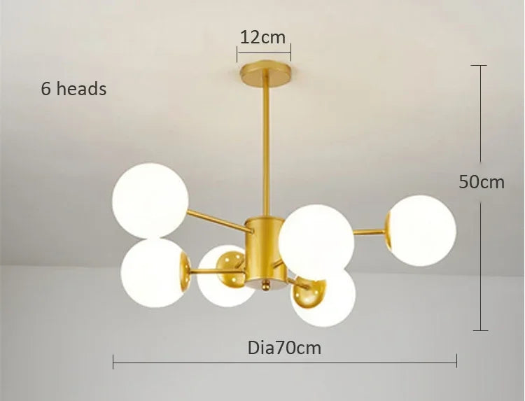 Modern Luxury Nordic Glass LED Chandelier for Living Room, Dining Room, Bedroom & Kitchen